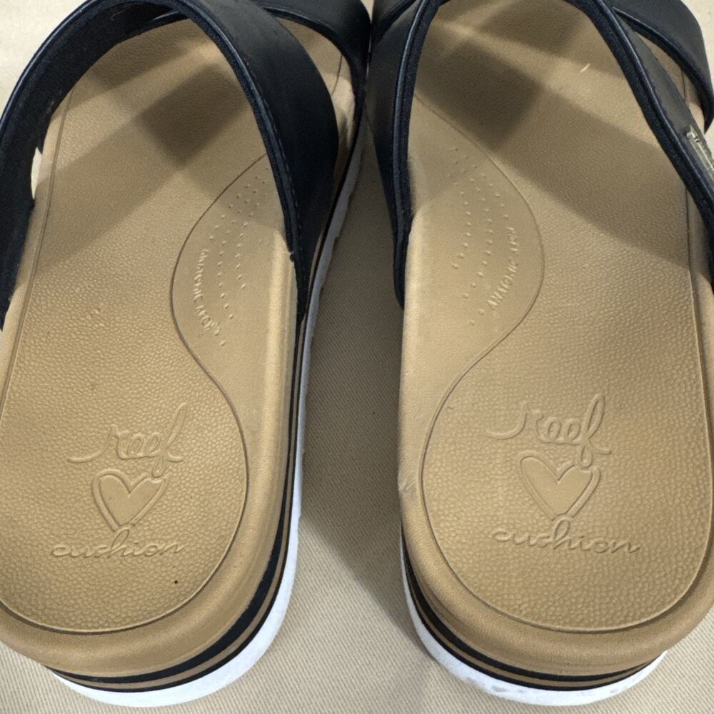 Reef Cushion Vista Hi Women’s 7 Black Platform Slide Sandals Arch Support - Picture 6 of 8